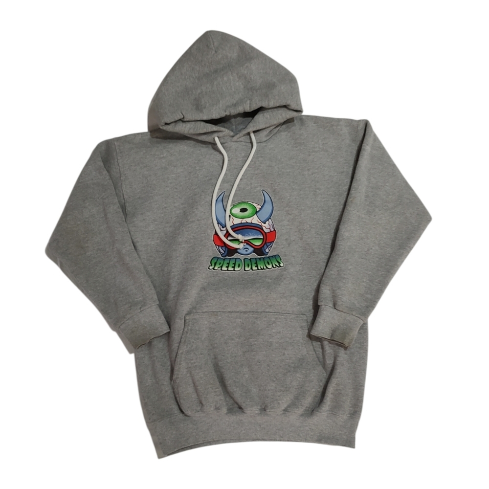 Vintage 90s World Industries Speed Demons Eyeball Helmet Logo Gray Hoodie Small